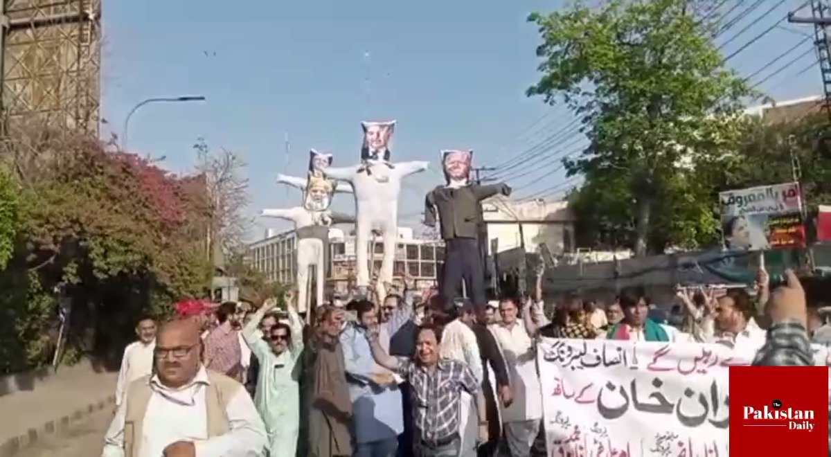 Supporters of Imran Khan take out rallies against the Opposition leaders while holding up their effigies. They say they support Imran Khan against the international conspiracy against him